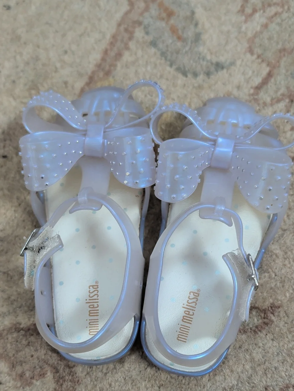 mini melissa Iridescent Girls' Pearl White Jelly Sandals with Bow